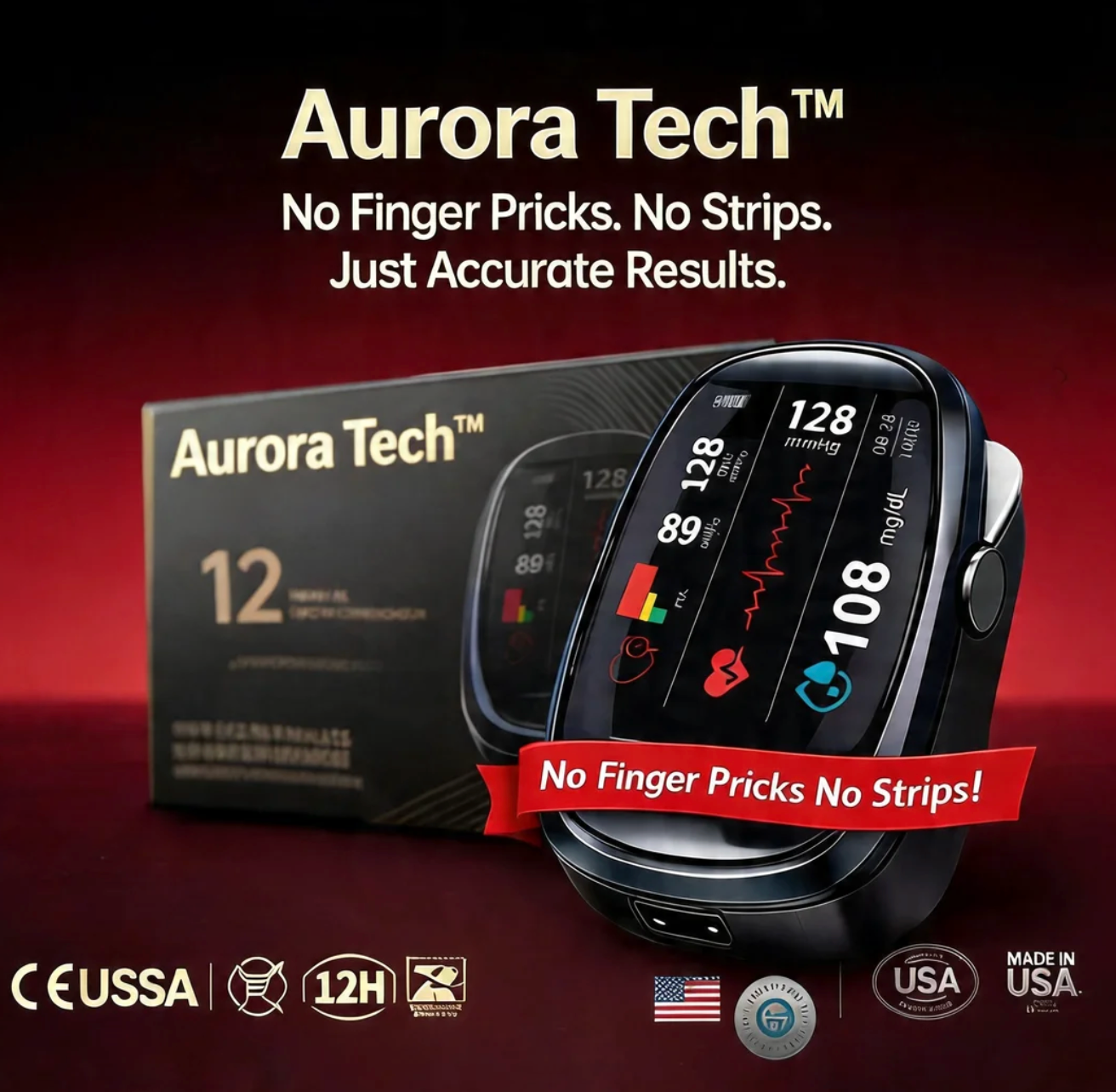 🔥Final 2 Hours : Only Limited Stock Left🏆Aurora Tech™ Non-Invasive Blood Glucose Meter 99.9% Accuracy （Mayo Clinic Recommended）